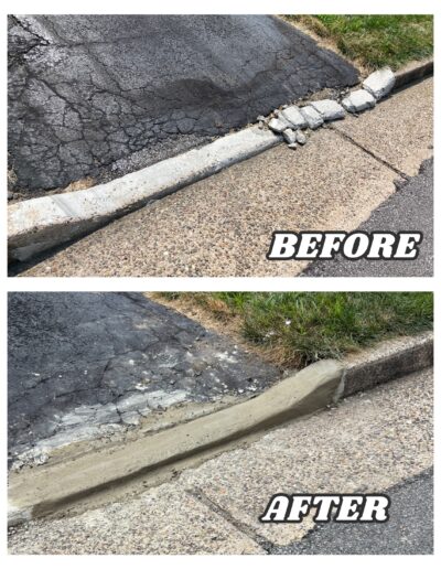 Concrete curb repair and patching in Abington and Huntingdon Valley, PA – before and after handyman project