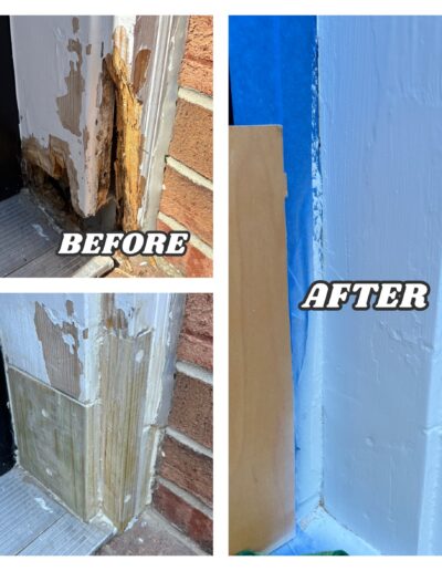 Exterior door frame repair and wood rot restoration in Willow Grove and Hollywood, PA – before and after handyman project