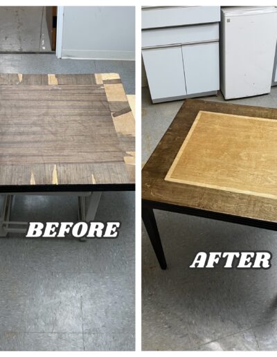 Folding card table repair and refinishing in Worcester and Lansdale, PA – before and after handyman project
