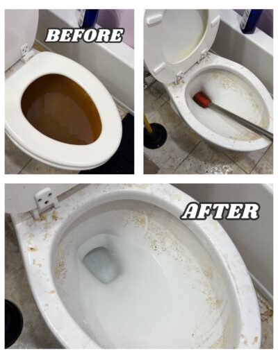 Toilet unclogging and drain cleaning in Fort Washington and Spring House, PA – before and after handyman project