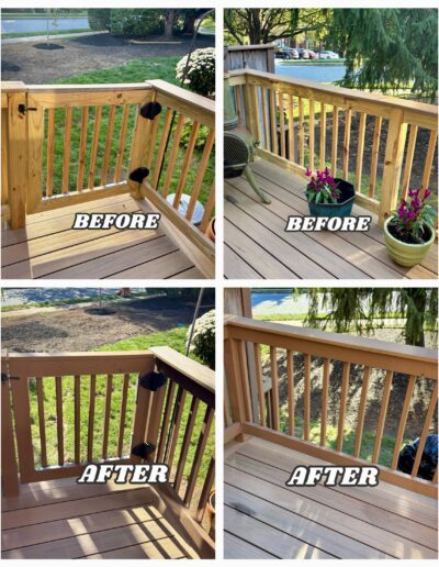 Deck railing painting and restoration in Worcester and Valley Forge, PA – before and after handyman project