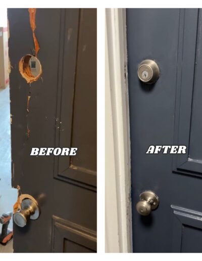 Door repair and lock replacement in King of Prussia and Norristown, PA – handyman before and after project
