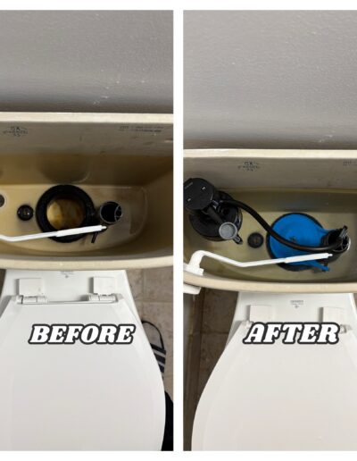 Toilet tank repair with new fill valve and flapper installation in Bridgeport and Blue Bell, PA – before and after project