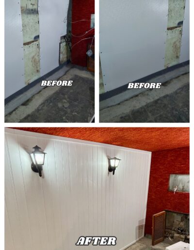 PVC wall panels installation before and after – clean and bright wall upgrade in Conshohocken and Plymouth Meeting, PA.