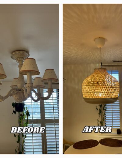 Before and after ceiling light fixture replacement in dining area, Elkins Park PA