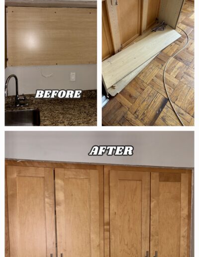 Before and after kitchen wall cabinet replacement, Wayne PA