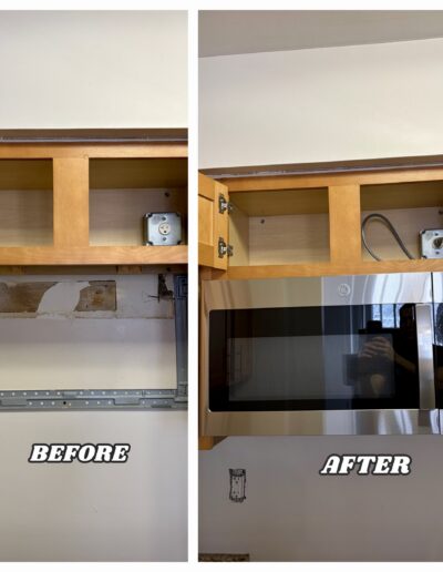 Professional installation of a new stainless steel GE microwave over the range in Wayne.