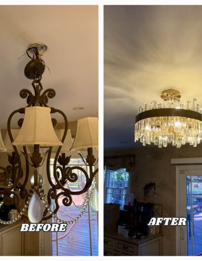 Expert installation of a modern round crystal ceiling light in King of Prussia PA home