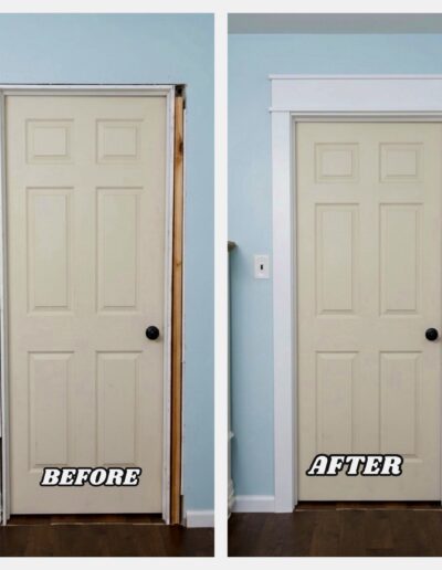 Custom interior door trim with decorative header and molding installed in Audubon, PA.