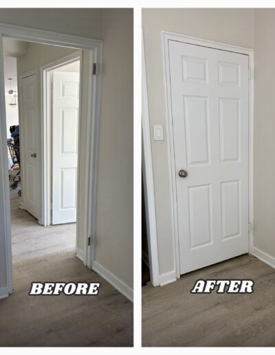 Before and after showing an open doorway fitted with a brand new 6-panel interior door in Oaks, PA.